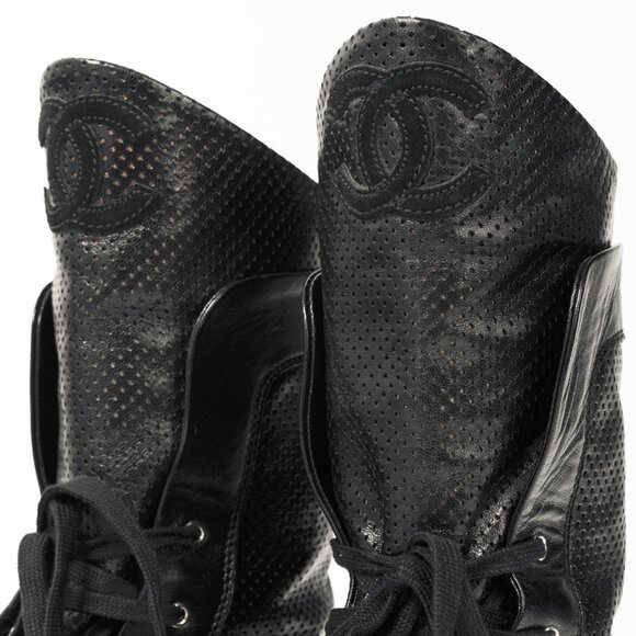 Chanel Black Perforated Leather Sneaker Boots - Picture 9 of 12